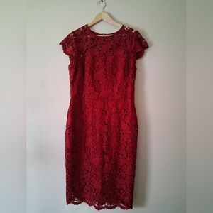 Lauren Ralph Lauren Red Floral Lace Sheath Dress